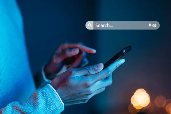 Using online search visibility.webp options on a phone to find a Professional Website for Small Businesses online