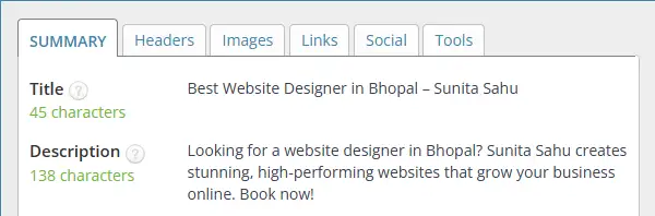 SEO title tag and meta description preview demonstrating optimized metadata to improve search visibility and click-through rate.