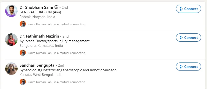 LinkedIn connections showing doctors and surgeons, highlighting ways to engage with the right professional audience